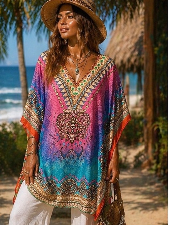 India Boutique Tops - India Boutique,Absolutely Stunning Kaftan, Top, Cover-Up,Vacation Perfect,Size L